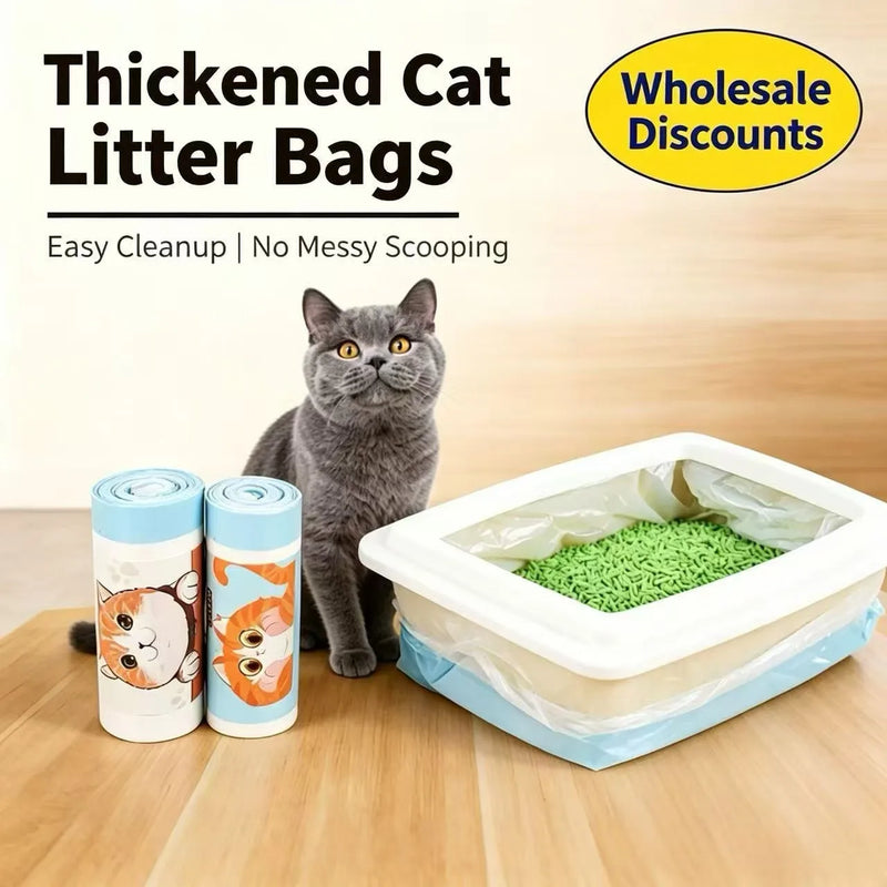 Thickened Plastic Cat Litter Bag with Drawstring Automatic Closing Pet Litter Box Garbage Bag Cleaning Bag for Cats