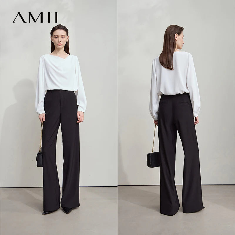 ខោ AMII Minimalist រដូវស្លឹកឈើជ្រុះឆ្នាំ ២០២៦ ថ្មីឆើតឆាយប្រណីតការិយាល័យនារីធម្មតារលុងខោជើងវែងត្រង់ធំទូលាយ 12523044