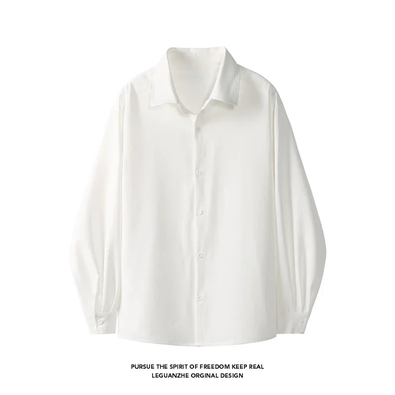 Male Fashion Oversized Shirt Long Sleeve Lapel Button Front Wrinkle Resistant Cloth Ideal For Multiple Daily Scenarios