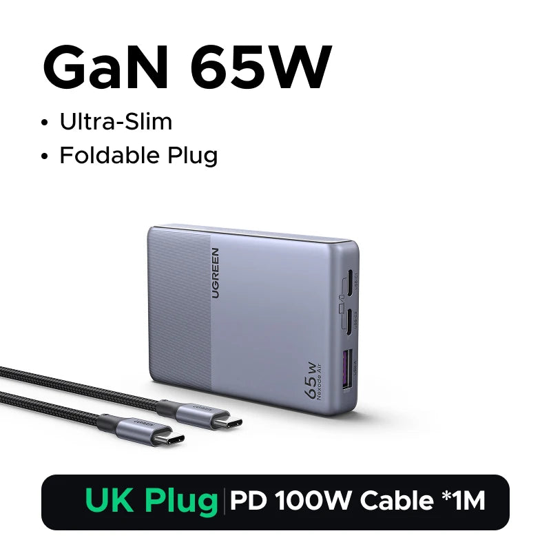 【Ultra Slim】UGREEN Nexode Air 65W GaN Charger PD3.0 QC4.0 PPS For Macbook Pro Air Laptop iPhone 18 17 Samsung S26 iPad Tablet