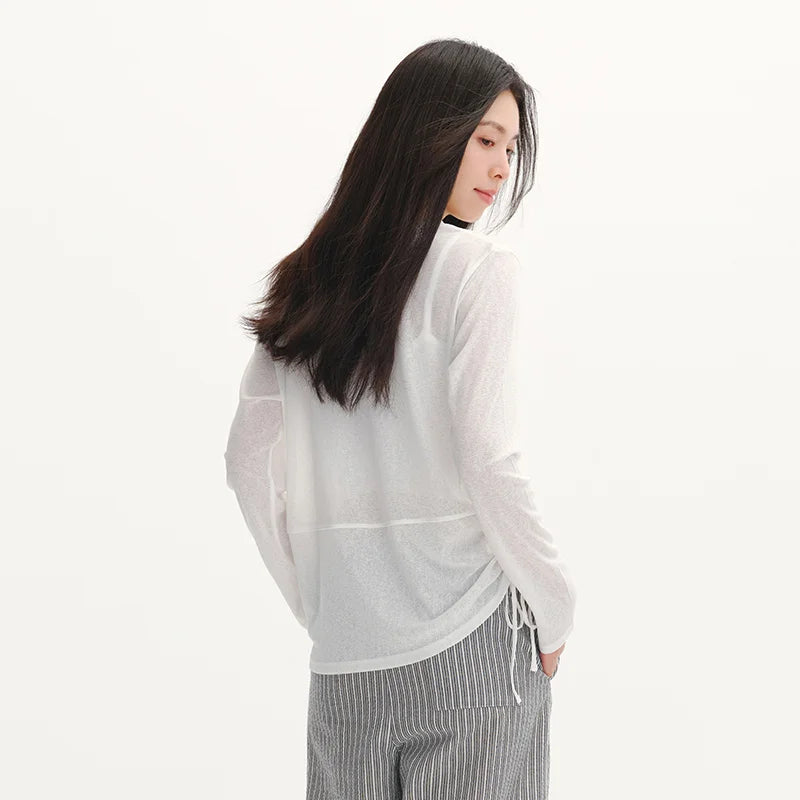 Semir Women Tshirt Solid 2026 V Neck Linen Look Loose Fit Drawstring Urban Casual Everyday Style Soft Comfortable Daily Wear