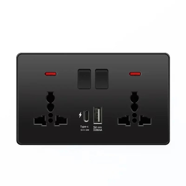 រន្ធដោតជញ្ជាំងប្រភេទ USB ពណ៌ស 18W ប្រភេទ C សាកថ្មលឿន, ឌុយដោតជញ្ជាំងជាមួយ USB, រន្ធដោតថាមពល 5 ម្ជុលពីរជាសកល