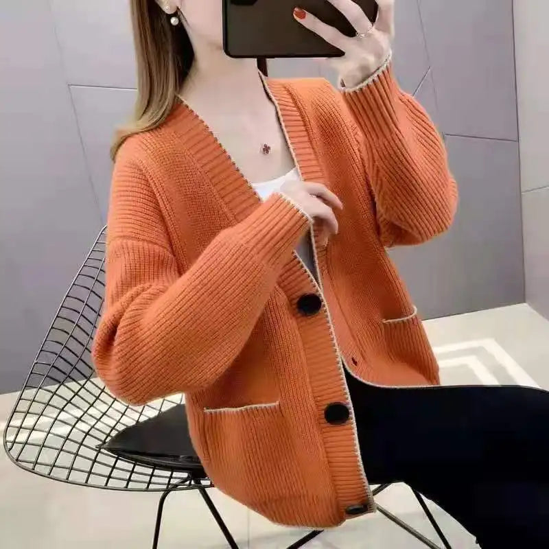 Large Size Spring Autumn Women's Jacket Loose Knitted Cardigan Korean Single Breasted Sweater Coat Female кардиган женский