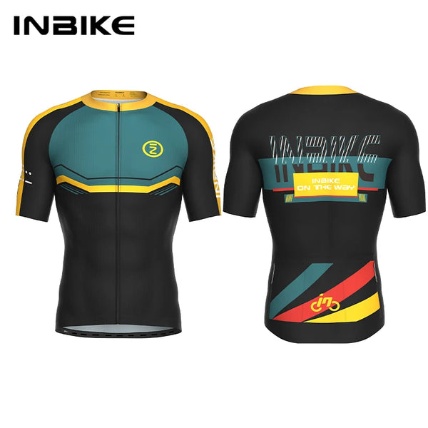 INBIKE 2025 Cycling Jersey Man Short Sleeves Moisture Wicking Bike Cycle Jersey with Pocket MTB Full Zip Cycling Clothes for Men