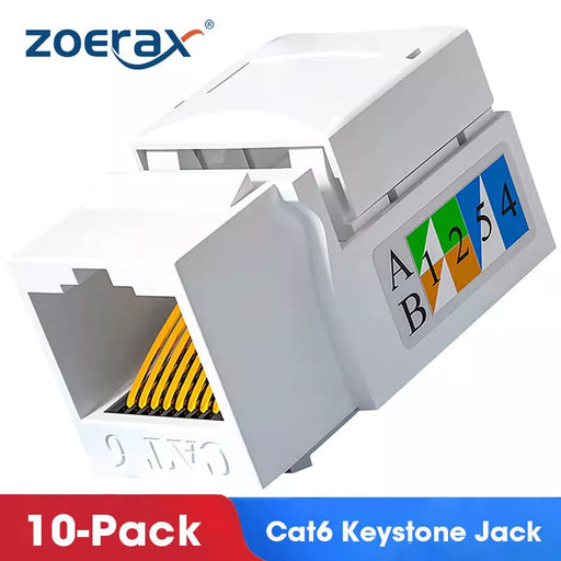 ZoeRax 10pcs Cat6 RJ45 Keystone Jack Punch Down Connector Network Ethernet Wall Adapter White Ethernet Module Coupler Default Title