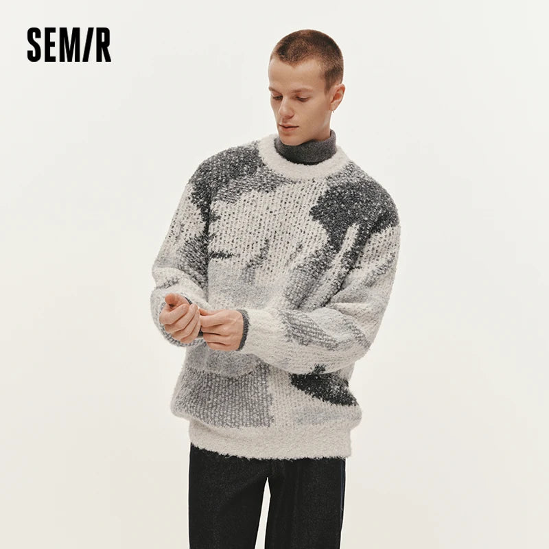 Semir Knitted Sweater Men Winter Artistic Color Block Abstract Camo Jacquard 2025 New Trendy Couple Sweater Men'S Clothing