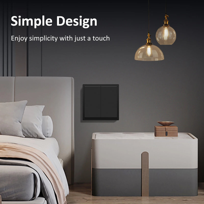 BSEED Mechanical Button Switch 1/2Gang 1Way Wall Light Switch On/Off Wall Switch Plastic Frame 80*80mm Switch