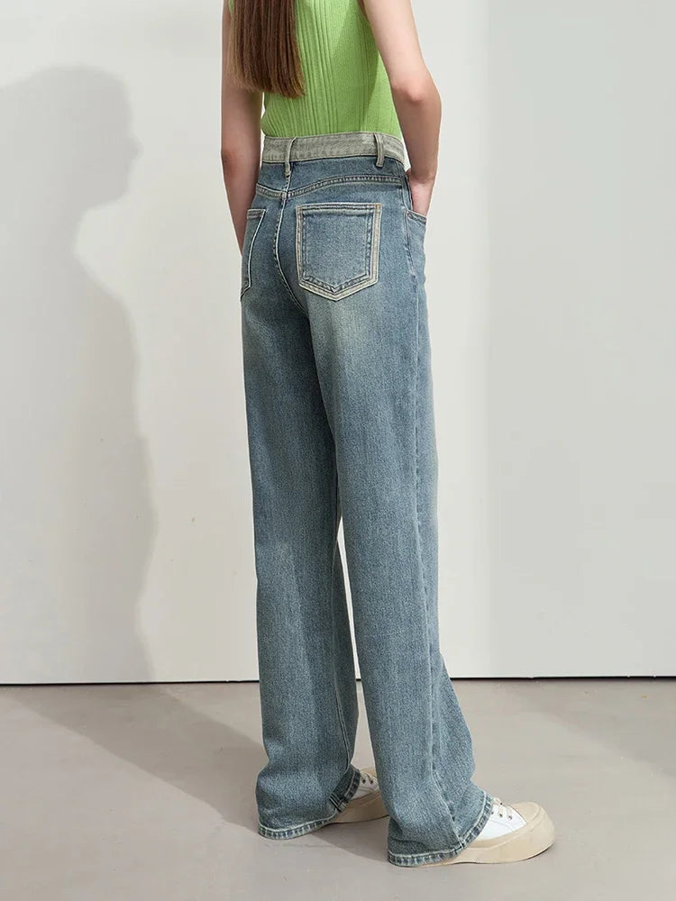 ខោខូវប៊យ Amii Minimalist Retro សម្រាប់នារី ខោ Denim ត្រង់ ម៉ូដថ្មី រដូវស្លឹកឈើជ្រុះ ខោធម្មតា ងាយស្រួលស្លៀក 12541001