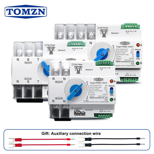 Din Rail 2P 3P 4P ATS Dual Power Automatic Transfer Switch Electrical Selector Switches Uninterrupted Power 63A 100A TOMZN Mini
