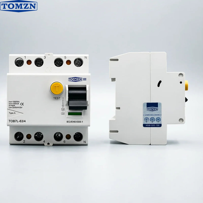 TOMZN Electromagnetic RCCB, Type A/AC/B/F, 2P/4P 40A/63A Rated 30mA/100mA/300mA Sensitivity with Anti-Electric Shock Protection