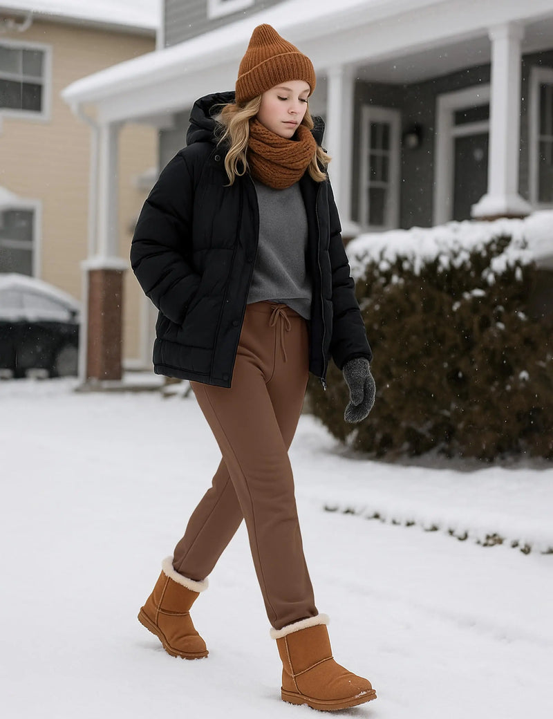TACVASEN Women's Winter Fleece Sherpa Lined Pants Cotton-Polyester Straight-Leg Trousers with Drawstring Waist and 2 Pockets