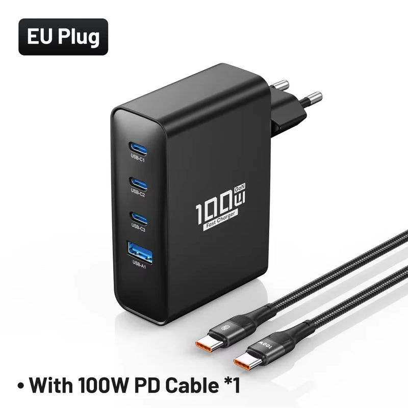 ឆ្នាំងសាកលឿន GaN USB Type C 100W 4 ក្នុង 1 PD QC Quick Charge 4.0 3.0 USB ឆ្នាំងសាកសម្រាប់ iPhone 15 14 13 Pro Max Samsung S23 ថេប្លេត