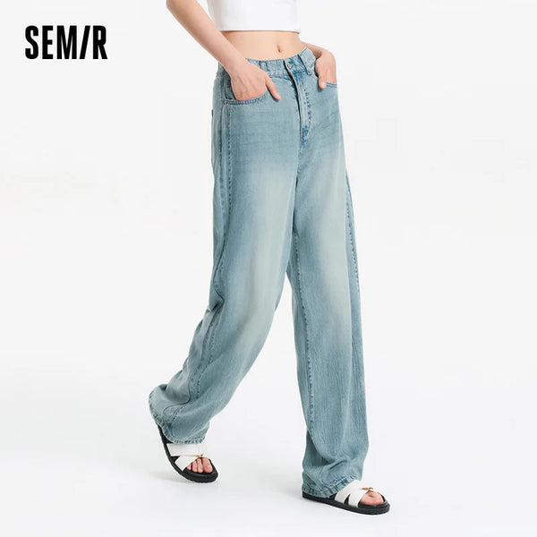 ខោ Semir សម្រាប់នារី ខោ Denim ពាក់កណ្ដាលចង្កេះយឺត ប្រវែងជាន់ ផាសុកភាព ស្លីម សម ត្រជាក់ ជើងធំទូលាយ ម៉ូដធម្មតា រដូវក្ដៅ 2026