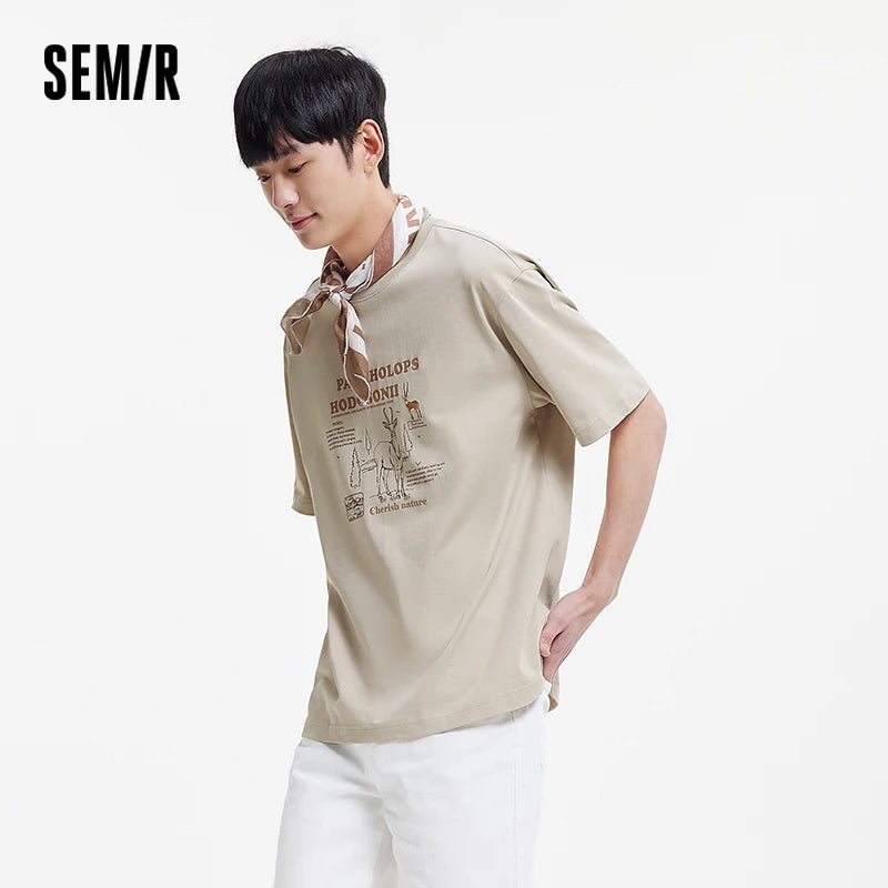 Semir Mens Tshirt 2026 Outdoor Style Letter Printed Loose Fit Fashion Casual Soft Daily Wear