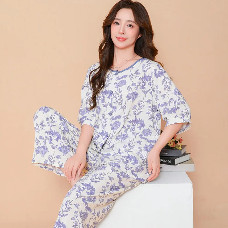 Summer Sleepwear Women's Home Clothes Pyjama Set Lounge Wear New 2 Piece Pjs Pajamas for Women Thin Button Top Loungewear Suit