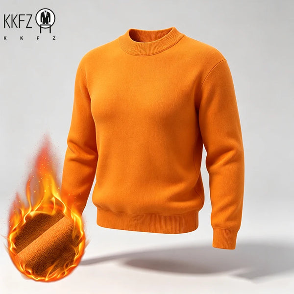 Mens Insulated Crew Neck Pullover Long Sleeve Ribbed Edge Knit Top For Urban Casual Style And Cold���Season Scenarios
