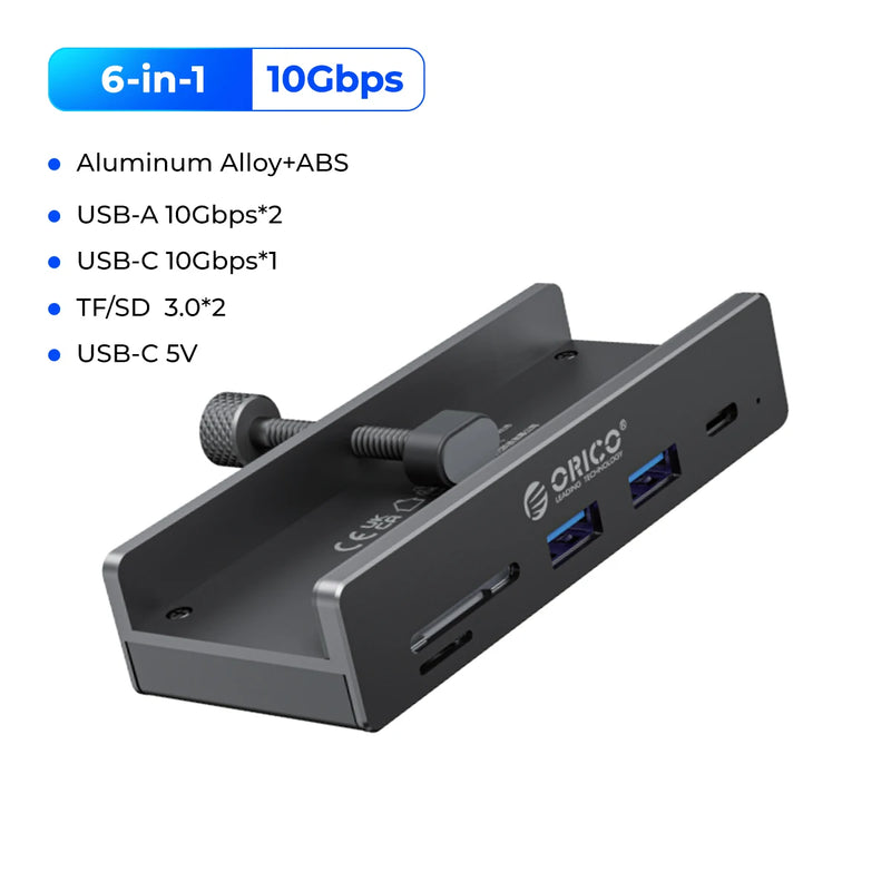 ORICO Aluminum 8 in 1 USB Clip Hub With Power Supply Suitable for High Speed 10GBPS Data Transmission on MAC OS PC