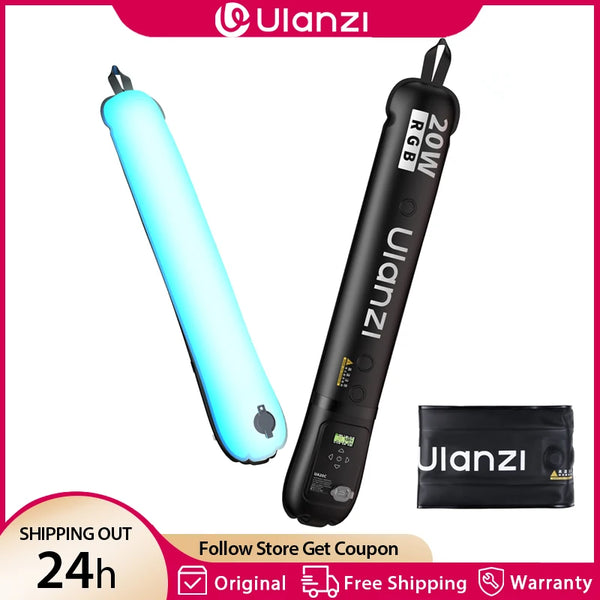 ភ្លើងបំពង់ខ្យល់ម៉ាញេទិក Ulanzi UA20C 20W RGB ភ្លើងវីដេអូបត់បាន 1800-10000K CRI 95+ ពន្លឺពេញសម្រាប់ការថតរូបផ្សាយផ្ទាល់