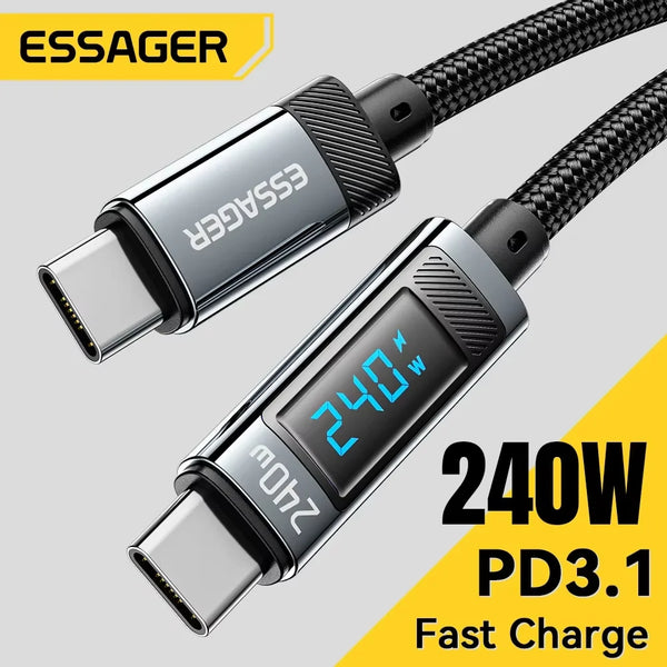 ខ្សែសាក Essager 240W USB Type C ទៅ USB C 100W PD 3.1 សាកលឿនសម្រាប់ Macbook Pro Xiaomi Samsung Laptop USBC Cord 2M
