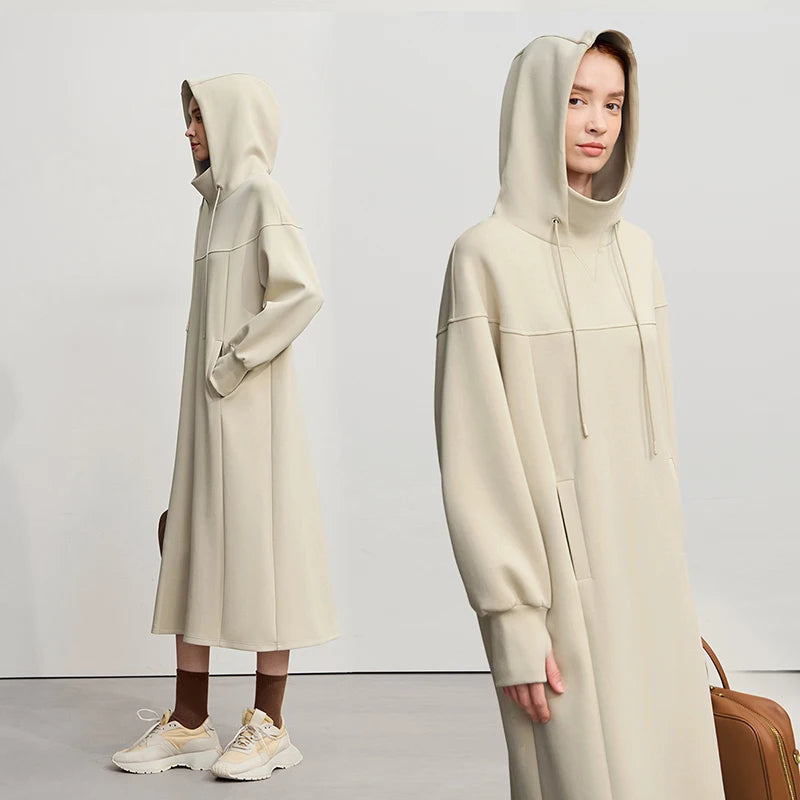 Amii Sweatshirt Dress Woman 2026 Winter New Loose Long Hooded Womens Dresses Cotton Pullover Casual Knit Sweater Dress 12544176