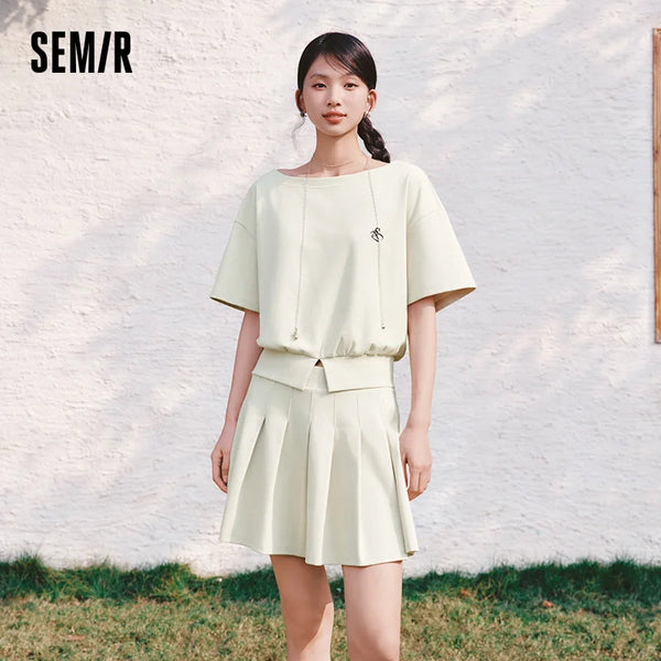 ឈុតសំពត់ខ្លីសម្រាប់នារី Semir សំពត់បត់ស្មាចំហរ អាវប៉ាក់បែបសិចស៊ី រដូវក្តៅឆ្នាំ ២០២៦ ម៉ូដធម្មតា