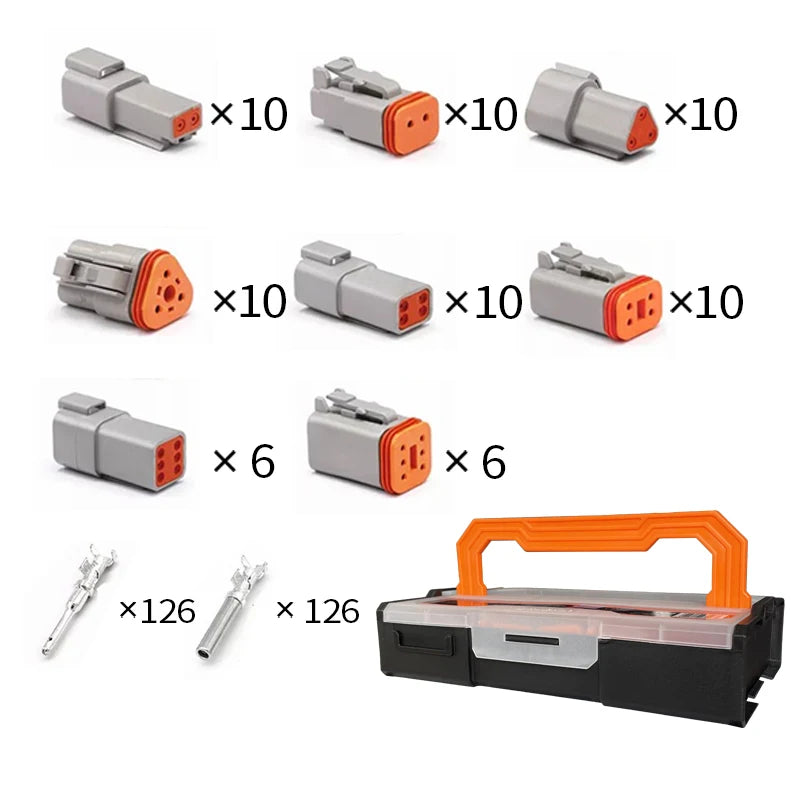 250pcs Deutsch DT series Waterproof Wire Connector Kit DT06-2/3/4/6S DT04-2/3/4/6P Automotive Sealed Plug with pins box