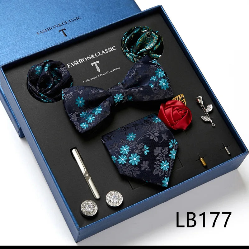 Men's Suit Dress Accessories (Tie + Bow Tie + Square Scarf + Tie Clip + Button + Metal Flower Brooch) 36 Colors To Choose From
