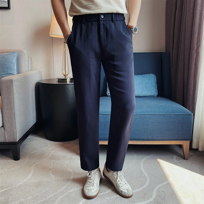 Men's Old Money Style Linen Blend Cropped Trousers – Breathable, Lightweight & Wrinkle-Resistant Straight-Leg Pants for Summer