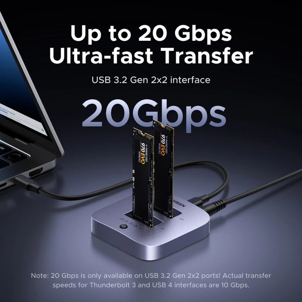 NEW！UGREEN USB 3.2 20Gbps M.2 SSD Docking Station Dual-Bay for M.2 NVMe SSD Disk Case HDD Box Dock Supports 4TB Storage