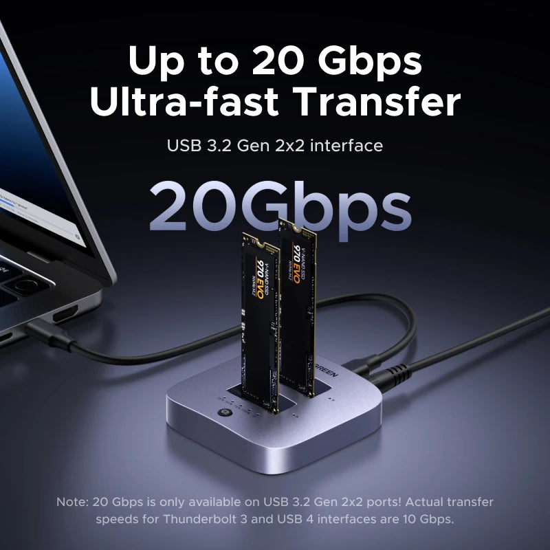 NEW！UGREEN USB 3.2 20Gbps M.2 SSD Docking Station Dual-Bay for M.2 NVMe SSD Disk Case HDD Box Dock Supports 4TB Storage