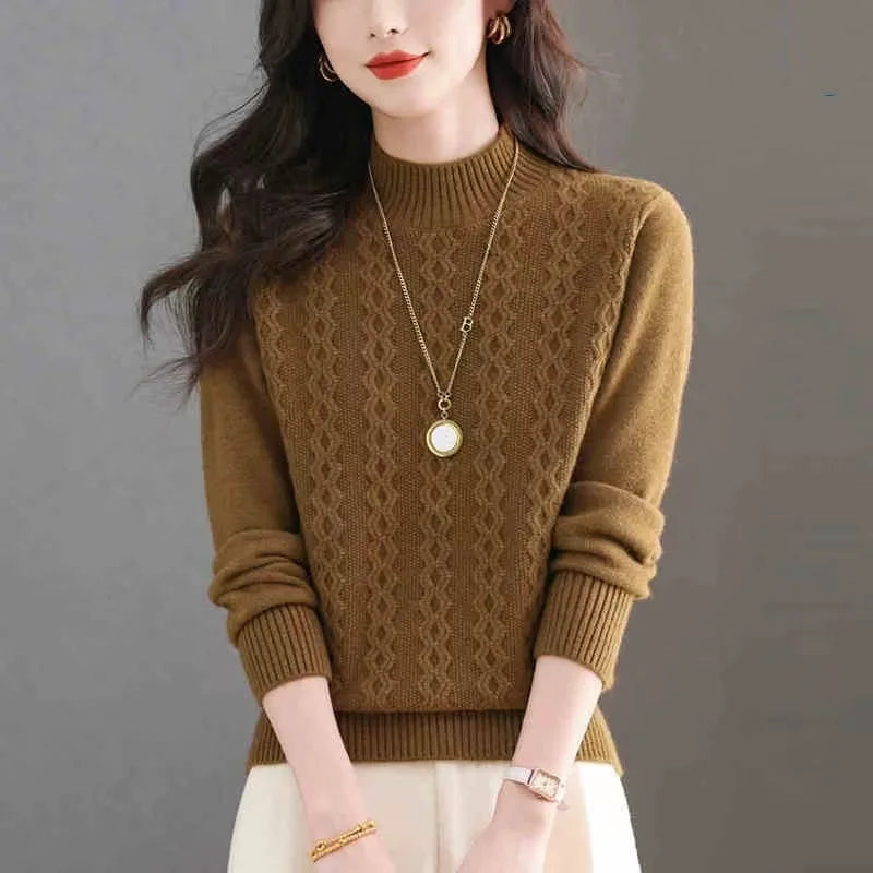 Sweater Woman Clothing Korean Fashion Half High Neck Pullover Pulls Femmes 2026 Autumn Solid Color Women's Long Sleeve Top