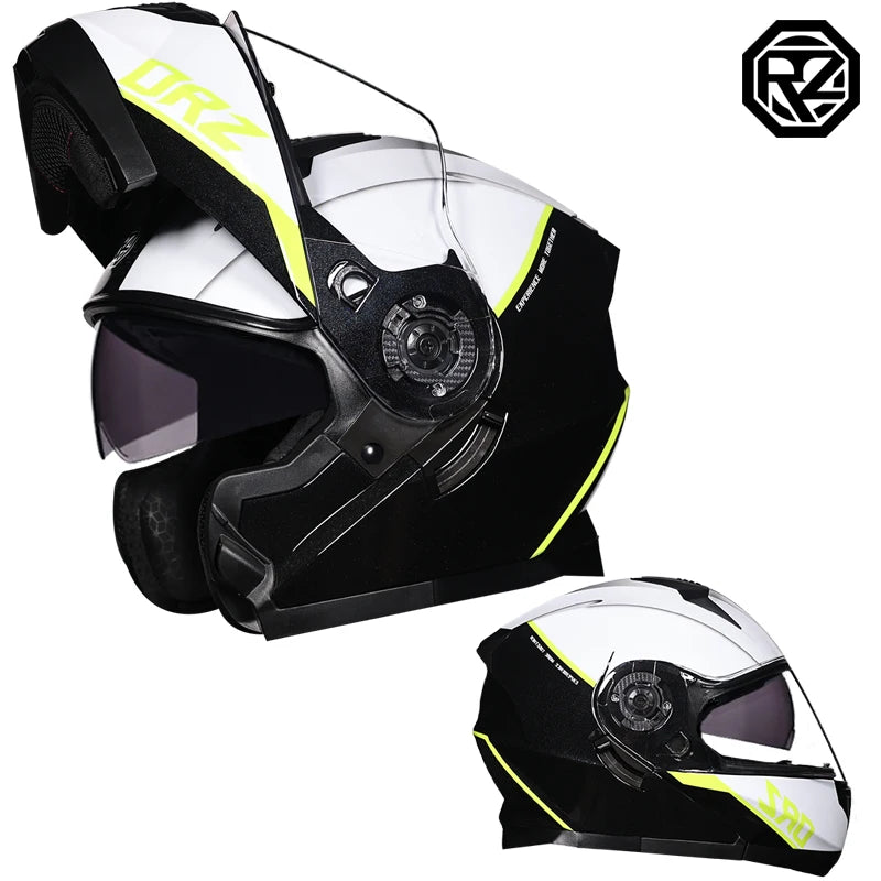 ORZ DOT Approved Full Face Helmets Crash Motorbike Protective Gear Men Women Flip Up Helmet Motorcycle Double Sun Visor