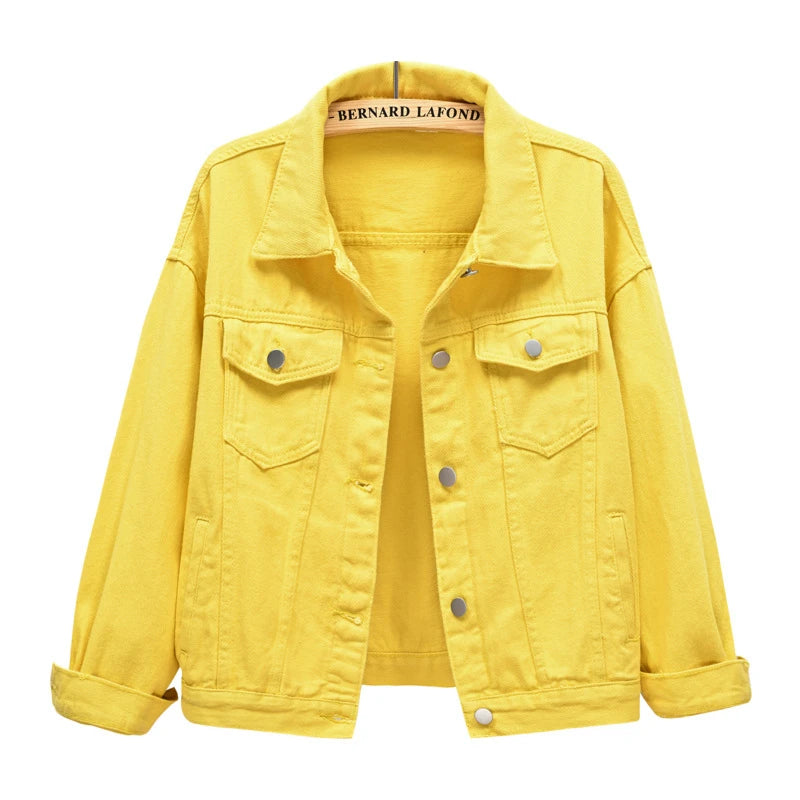 2026 New Women's Blue Denim Jacket Single-breasted Lapel Coat Fashion Casual Tops Green Black Red Outerwear Female Overcoat