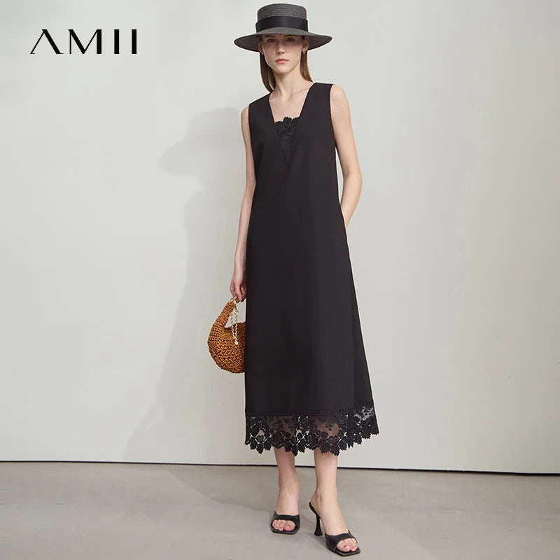 រ៉ូប AMII Minimalist Office Lady Camisole សម្រាប់នារី រដូវក្តៅថ្មី ឆ្នាំ២០២៥ រ៉ូបវែង រលុង ដៃវែង ម៉ូដសម្រាប់នារី 12552041