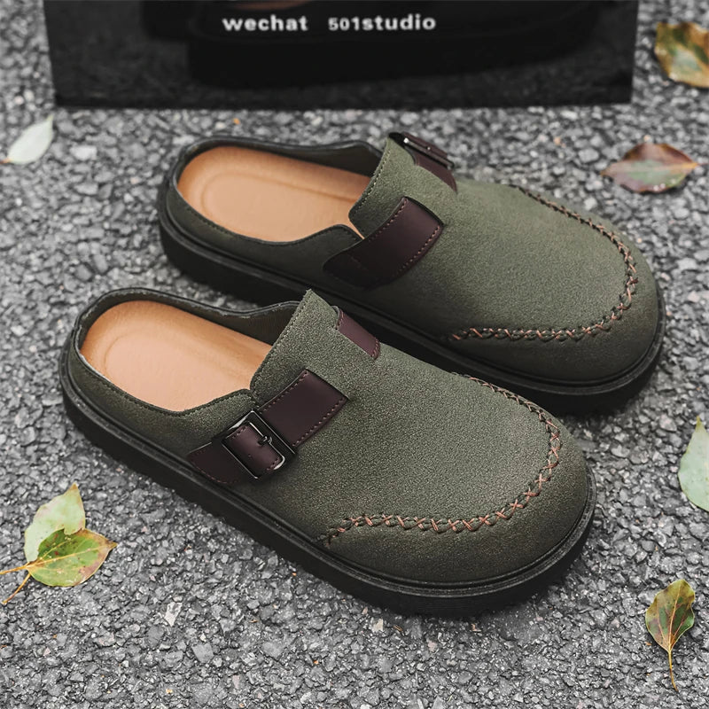 Men's slip on casual slippers summer new anti-slip soft-sole breathable lightweight outdoor walking slippers youth half slippers