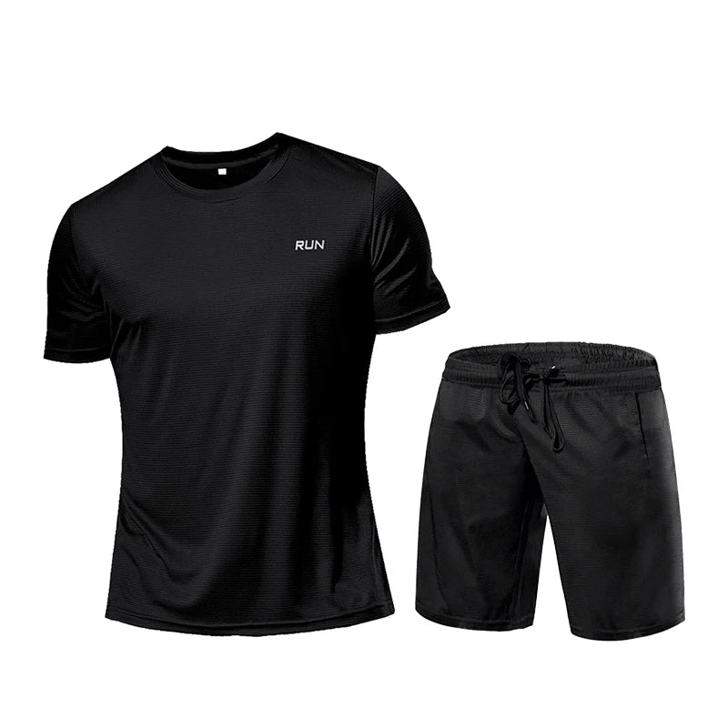 Men's 2PCS Compression Sportswear Set Short Sleeve T Shirt Shorts Gym Fitness Running Training Athletic Outfit