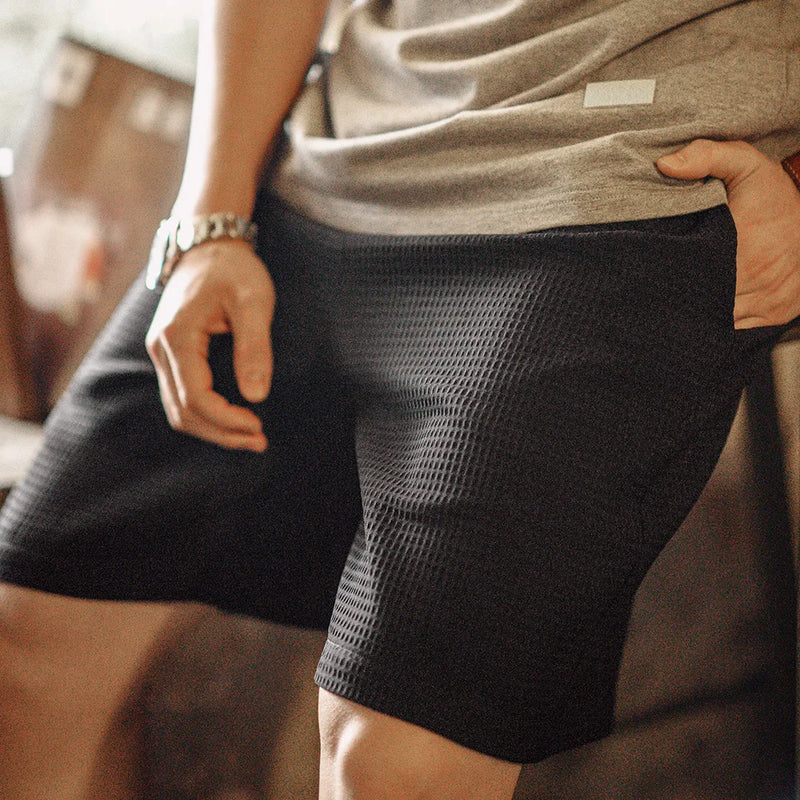 Maden Retro Profile Waffle Fabric Shorts Loose Straight Thin Breathable Elastic Waist Basketball Shorts for Men's Summer