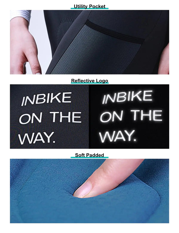 INBIKE Women’s Winter Fleece Thermal Cycling Set Long Sleeve Jersey and High Waist Bib Pants with Multi-Pockets for Road Bike