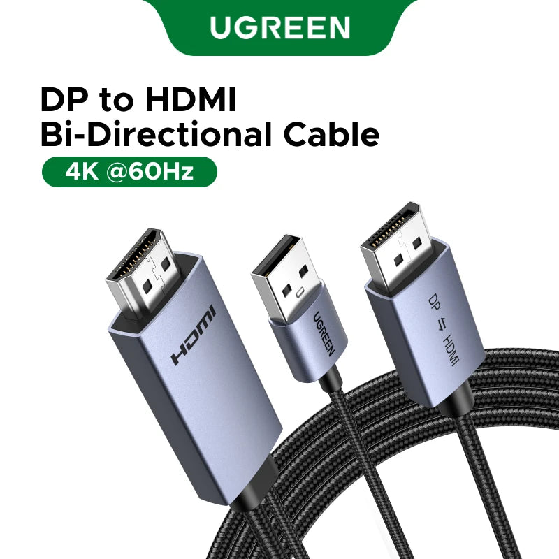 UGREEN DP to HDMI Bidirectional Cable Adapter 4K 60Hz Video Audio Cable for Laptop Switch PS5/4 Dolby Version HDCP1.4