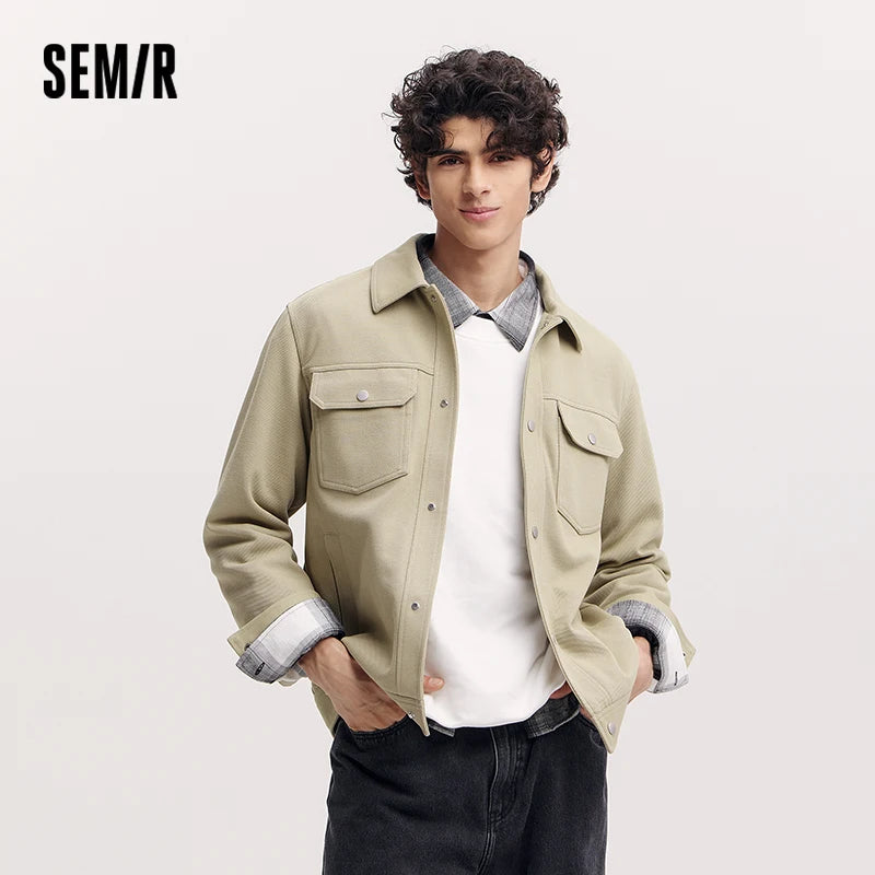 Semir Solid Color Jacket Men 2026 Spring Cargo Style Minimalist Versatile Knitted Casual Comfortable Daily Wear Top