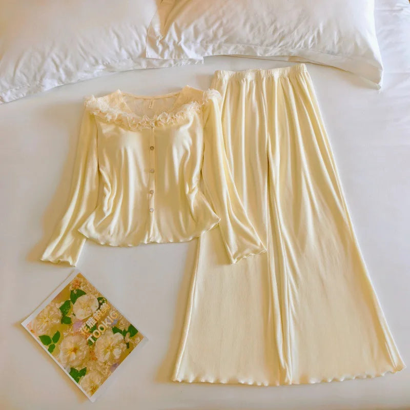 Pijama Mujer New Island Velvet Warm Winter Sleepwear Women's Pajamas Chest Pad Top Pant Suit Sweet Spring Autumn Home Clothes