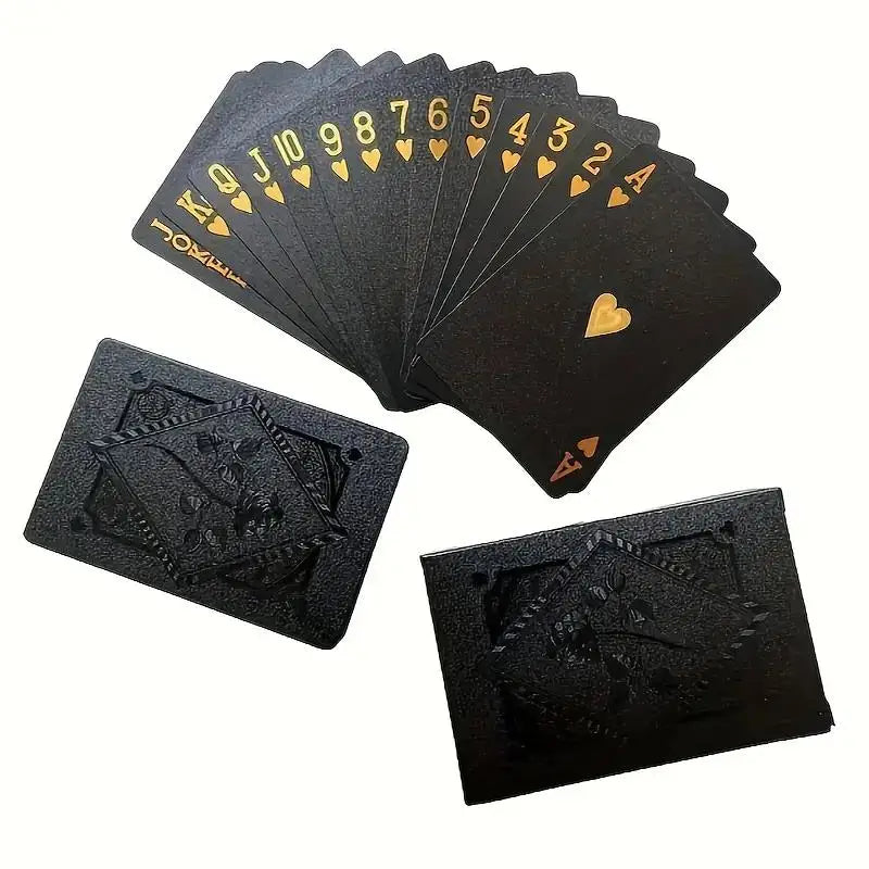ឈុតបៀប៉ូកឃើពណ៌ខ្មៅមាស Magic មិនជ្រាបទឹក - សំណុំកាដូហ្គេមក្តារកម្រិតជាន់ខ្ពស់សម្រាប់មនុស្សពេញវ័យ បៀលេងធន់ជាប់បានយូរ