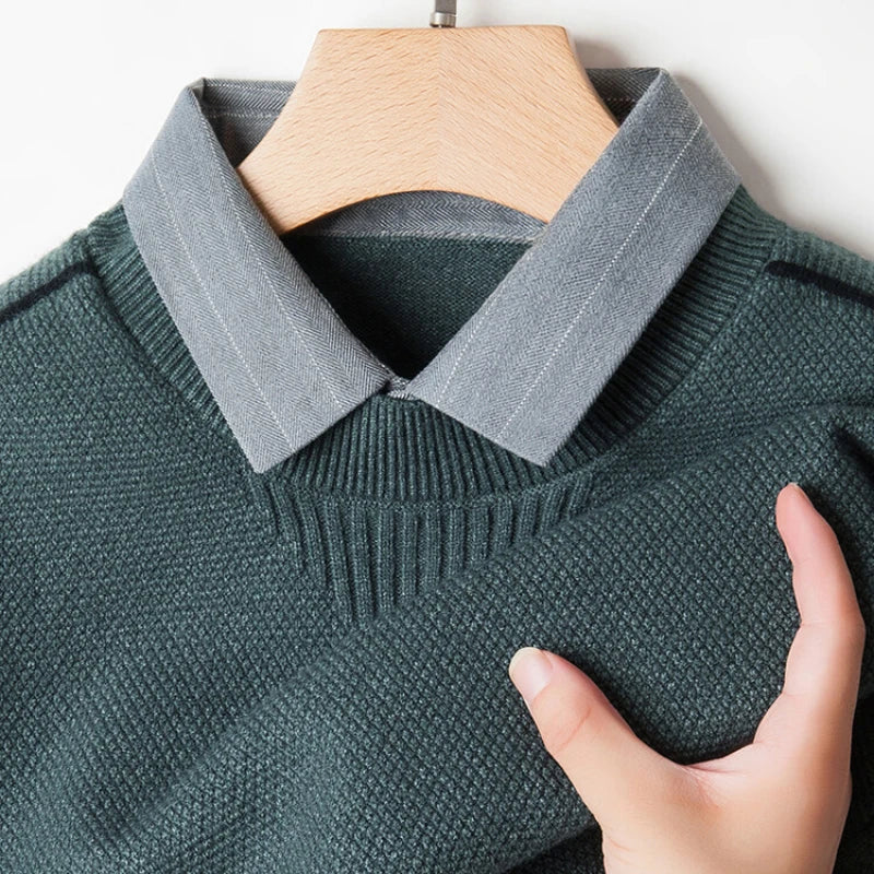 Men's solid color sweater, stretchy and warm for autumn, suitable for business casual daily commute.