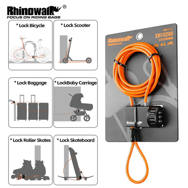 សោរខ្សែដែកការពារចោរកម្ម Rhinowalk លេខកូដ 3 ខ្ទង់ សោរសុវត្ថិភាពម៉ូតូ សោរខ្សែដែកការពារចោរកម្ម គ្រឿងបន្លាស់ម៉ូតូ រដូវក្តៅ