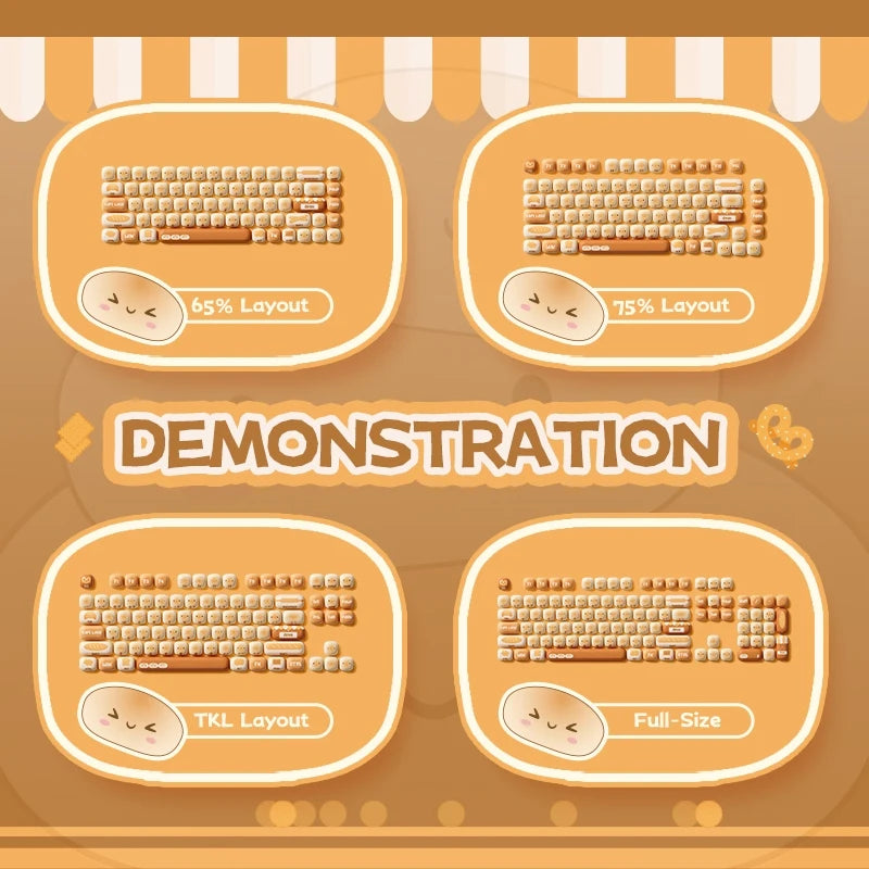 Akko Original Cute Theme MOG/MOA/MAO Profile PBT Keycap Set 5-side Dye-sub ANSI/ISO Layout Girl Keycaps Gift Round Bun Mushroom