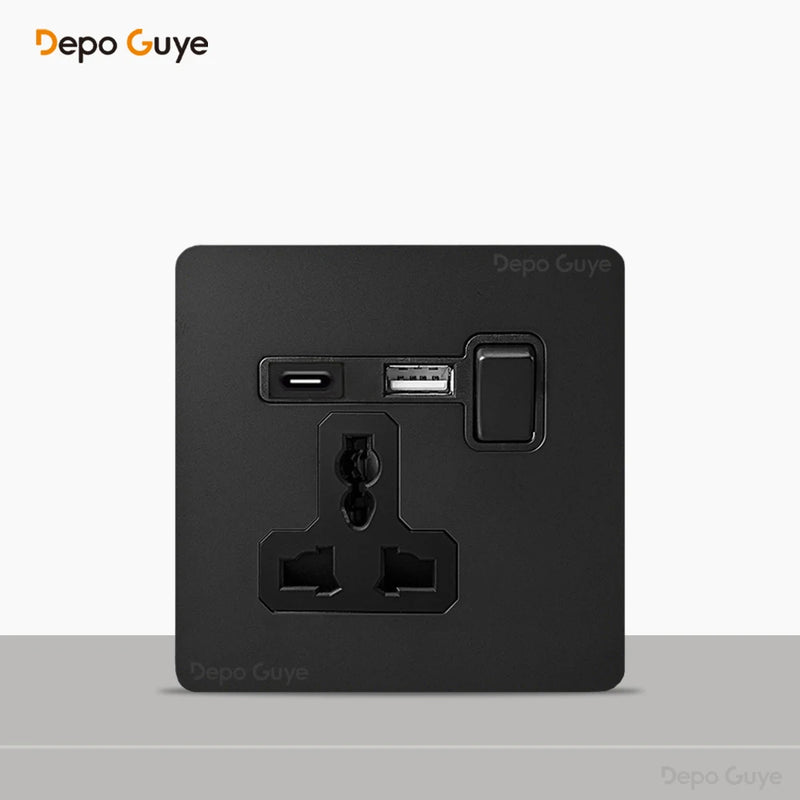Retro Brass Lever Switch 1-4 Gang 2 Way Toggle Switch Panel Black EU RU FR Electrical Sockets And Switches USB Type-c Cat6 Rj45