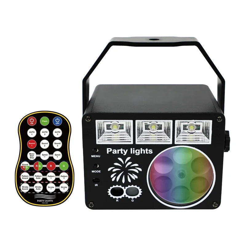 LED DJ Laser Projector Stage Disco Lights Rotating Ball Strobe Remote Sound Control Party Light for Christmas Wedding Holiday