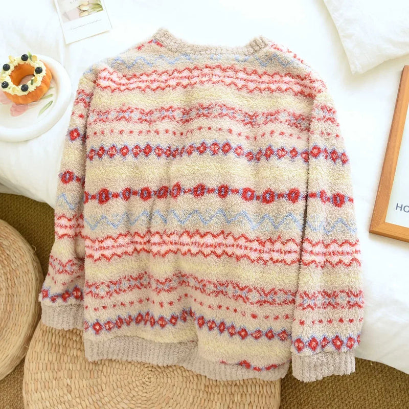 Flannel Thicken Warm Winter Sleepwear for Sleeping Women's Pajamas Home Wear Pyjama New Long Sleeve Pajama Top Print Nightwear