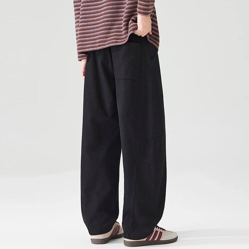 2026 Autumn New Cotton and Lyocell Wide Leg Loose Cropped Pants for Men Clothing Comfort Male Pants LX26104