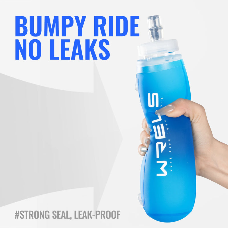 WRELS TPU Soft Water Bottle BPA Free Hydration Flask Running Cycling Hiking Outdoor Squeeze Collapsible Handheld Sports Kettle